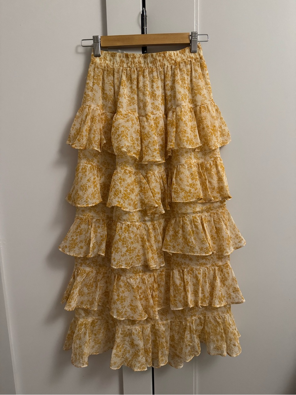 MINKPINK Yellow Floral Tiered Maxi Skirt
